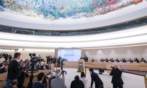 The UN human rights council listening to a speech by Palestinian president Mahmoud Abbas in October. The council has been assessing Australia’s human right’s record. Photograph: Xu Jinquan/Xinhua Press/Corbis