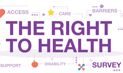 White image with purple text: 'The Right to Health. Survey.'