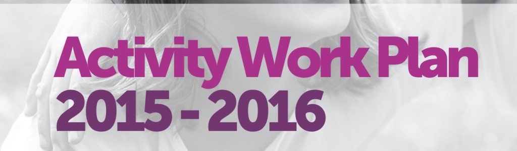 Pink and purple text against grey background: 'Activity Work Plan. 2015-2016.'