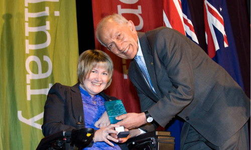 Anj Barker receiving at award for the Victorian Young Australian of the year in 2011.