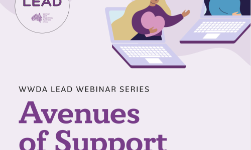 Purple background, text on the image reads: WWDA LEAD Webinar Series, Avenues of Support, Tips and tricks to avoid burnout.