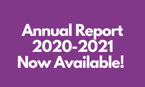 Purple background with white text: 'Annual Report 2020-2021 Now Available!'