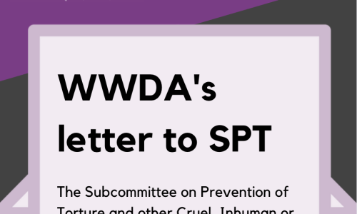 WWDA Logo, in an illustration of a letter in an envelope black text reads WWDA's letter to SPT. The Subcommittee on Prevention of Torture and other Cruel, Inhuman or Degrading Treatment or Punishment