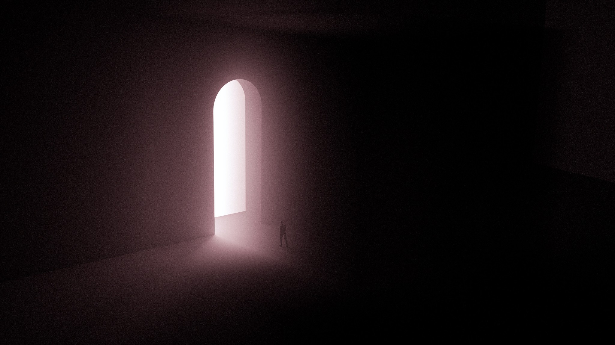 (Free stock image). A foggy white door amidst a black background