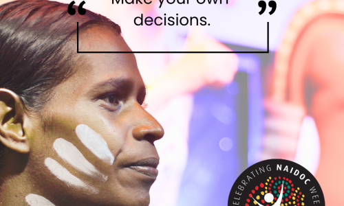 Photo of a First Nations women with traditional Face Paint. Text says Make Your Own desicions