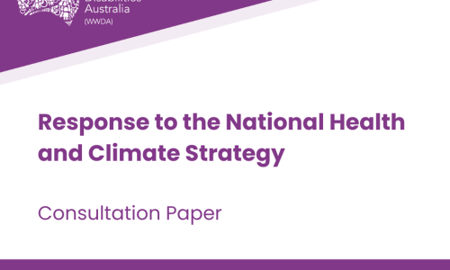 purple text reads Response to the National Health and Climate Strategy – Consultation Paper, national health, sustainability and climate unit