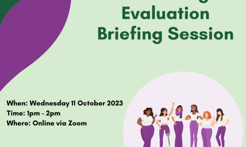 1. [Image: Light green background with dark purple and green wavy lines in the top left of the image. To the right is a graphic of six diverse women, girls and non-binary people with disability and that is sitting in front of a light purple circle. Text from the top reads "WWDA LEAD, Mentoring Evaluation Briefing Session, When: 11 October 2023, Time: 1pm – 2pm, Where: Online via Zoom."]