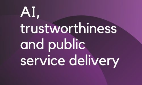 Dark purple gradient background with white text that reads WWDA's submission to the long term insights briefing Pilot: AI, Trustworthiness and public service delivery.